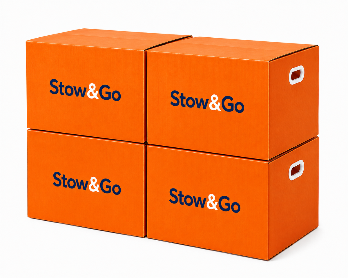 Stow & Go Reusable / Collapsible Plastic Moving / Storage Box (Orange)