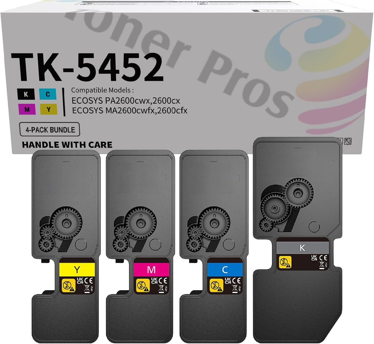 Toner Pros Replacement TK-5452 (TK5452) Toner Cartridge - Compatible for Kyocera Ecosys PA2600cx PA2600cwx MA2600cwx MA2600cwfx Laser Printers (4-Color-Pack: KCMY) Black 4,100 & Colors 3,200 Pages