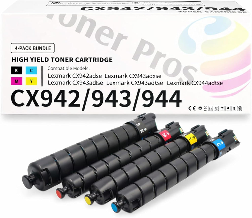 Toner Pros Compatible Toner Cartridges for Lexmark CX942/943/944 – High Yield Replacement for OEM 83D0HK0, 83D0HC0, 83D0HM0, 83D0HY0 – Black, Cyan, Magenta, Yellow 4-Pack