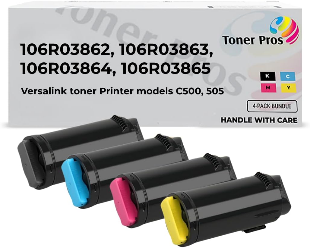 TONER PROS Remanufactured Xerox Versalink 106R03862, 106R03863, 106R03864, 106R03865 Toner Cartridge - Replacement for C500, C505 Printers - 4 Color Pack KCMY, Yield 5,000 Black & 5,200 Colors Pages High Capacity