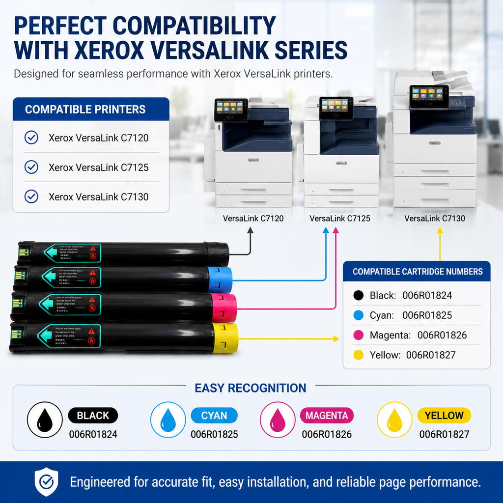 Toner Pros High Capacity Remanufactured Xerox Versalink 006R01824, 006R01825, 006R01826, 006R01827 Toner Cartridge - Replacement for C7120/C7125/C7130 Printers - 4 Color Pack KCMY