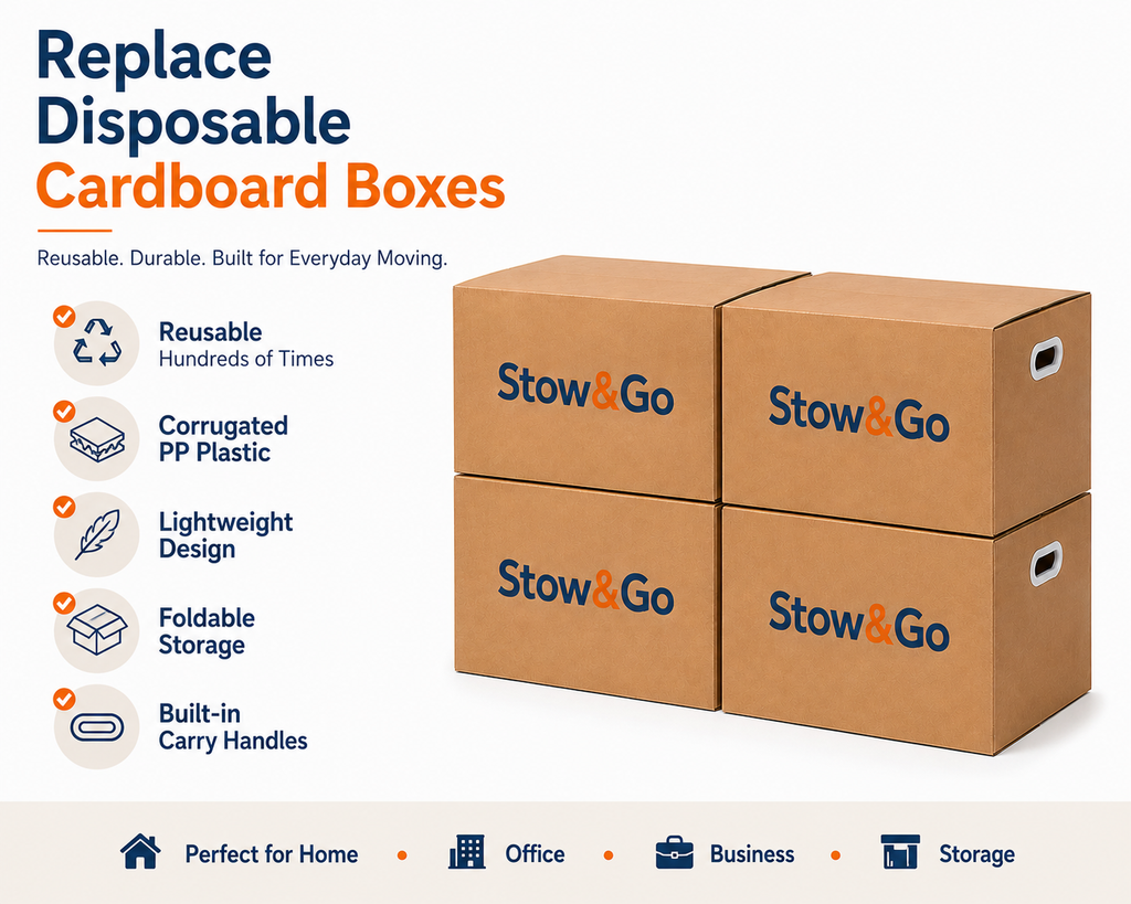 Stow & Go Reusable / Collapsible Plastic Moving / Storage Box (Brown)