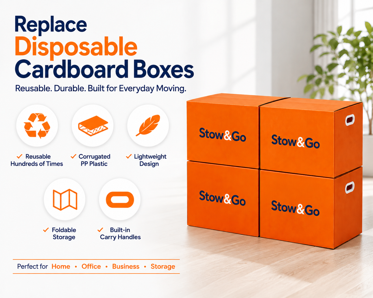 Stow & Go Reusable / Collapsible Plastic Moving / Storage Box (Orange)