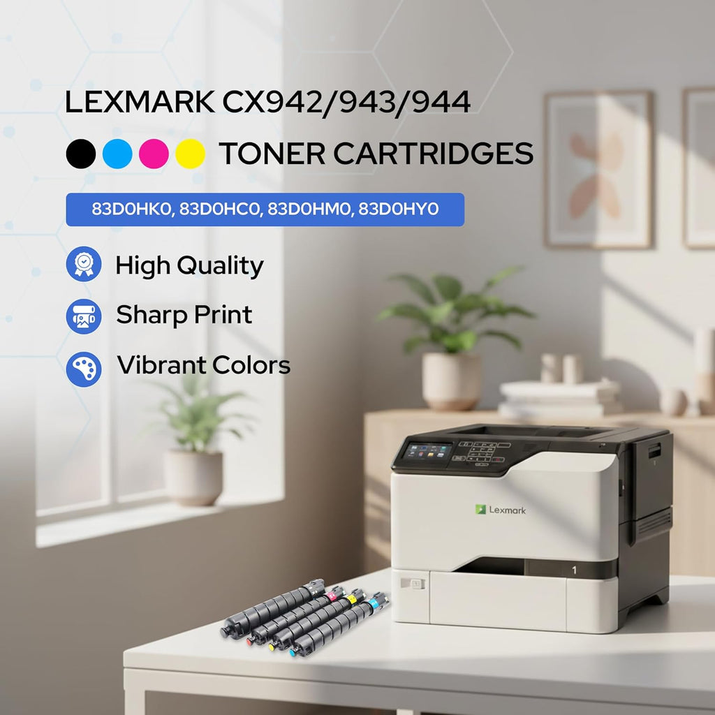 Toner Pros Compatible Toner Cartridges for Lexmark CX942/943/944 – High Yield Replacement for OEM 83D0HK0, 83D0HC0, 83D0HM0, 83D0HY0 – Black, Cyan, Magenta, Yellow 4-Pack