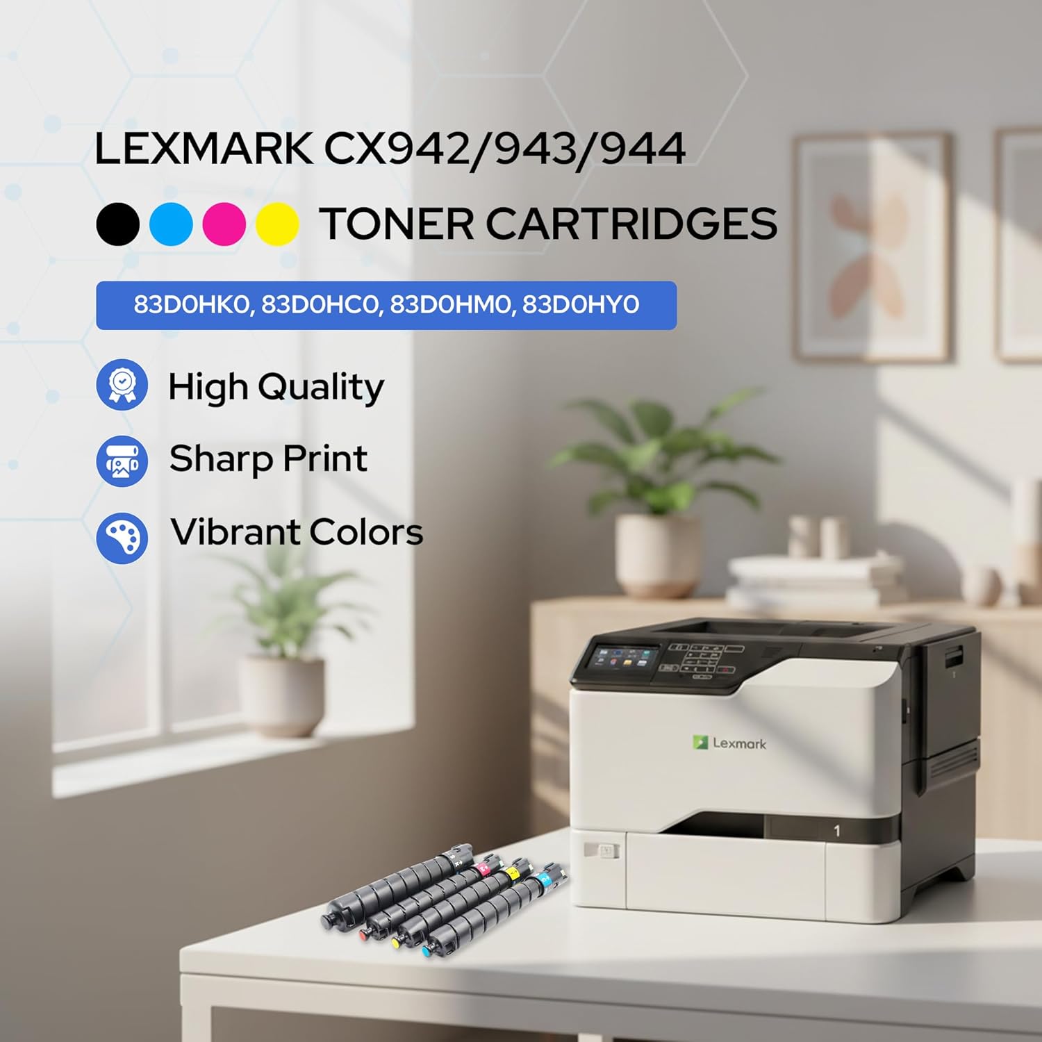 Toner Pros Compatible Toner Cartridges for Lexmark CX942/943/944 – High Yield Replacement for OEM 83D0HK0, 83D0HC0, 83D0HM0, 83D0HY0 – Black, Cyan, Magenta, Yellow 4-Pack