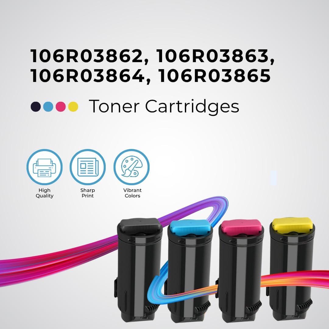 TONER PROS Remanufactured Xerox Versalink 106R03862, 106R03863, 106R03864, 106R03865 Toner Cartridge - Replacement for C500, C505 Printers - 4 Color Pack KCMY, Yield 5,000 Black & 5,200 Colors Pages High Capacity