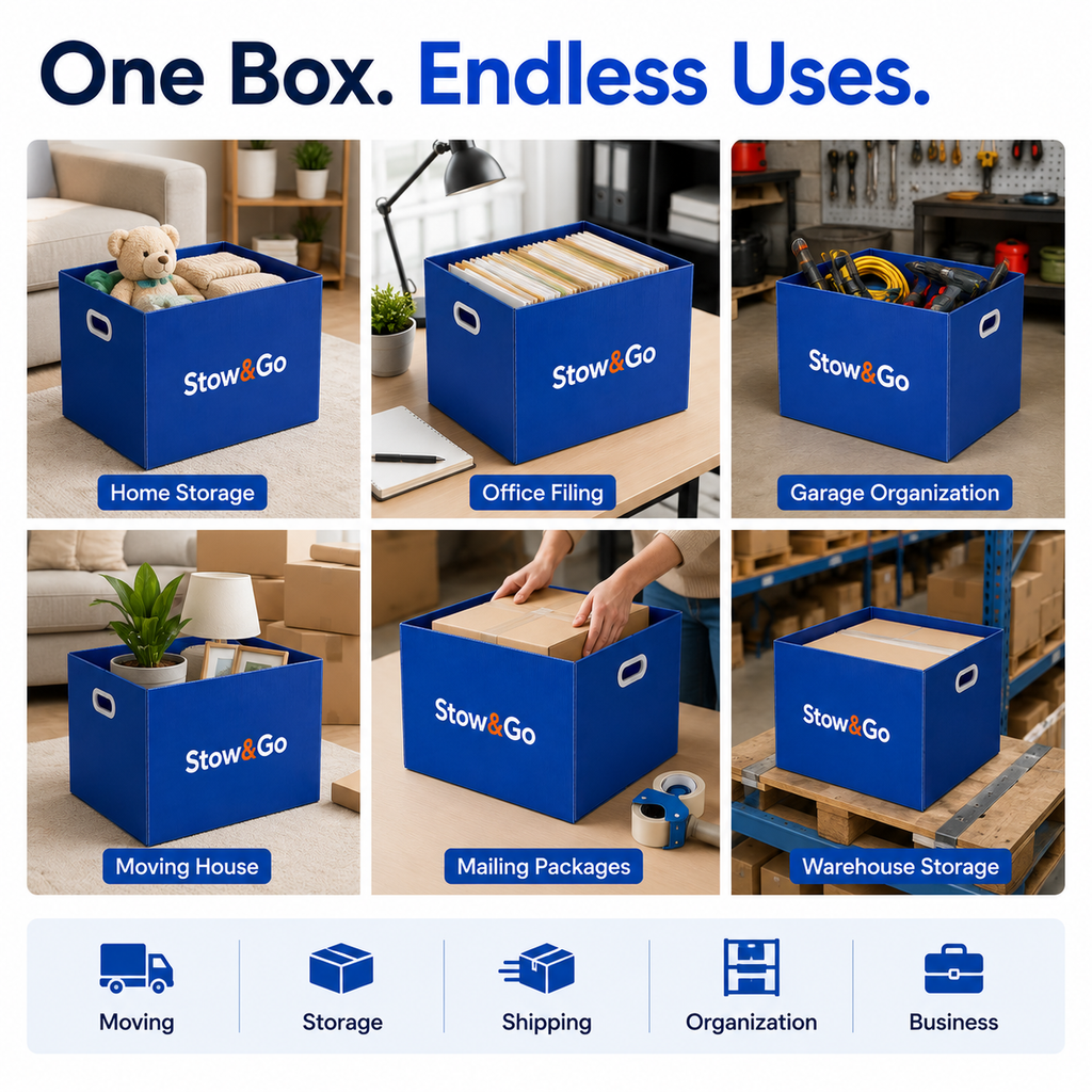 Stow & Go Reusable / Collapsible Plastic Moving / Storage Box (Blue)