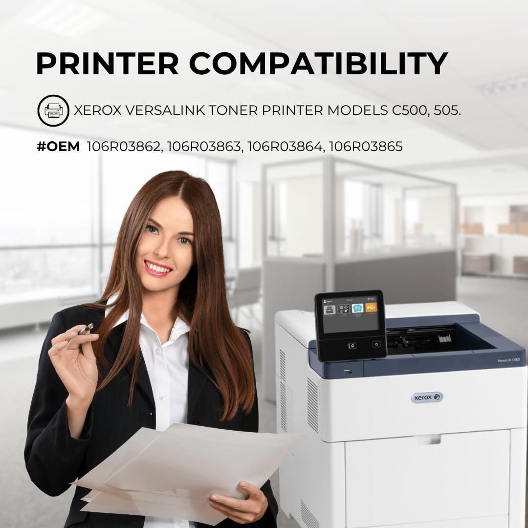 TONER PROS Remanufactured Xerox Versalink 106R03862, 106R03863, 106R03864, 106R03865 Toner Cartridge - Replacement for C500, C505 Printers - 4 Color Pack KCMY, Yield 5,000 Black & 5,200 Colors Pages High Capacity