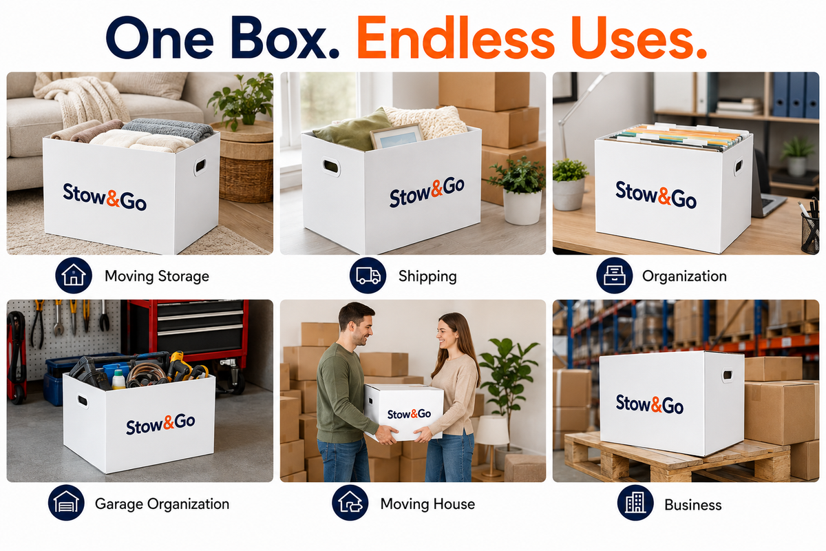 Stow & Go Reusable / Collapsible Plastic Moving / Storage Box (White)