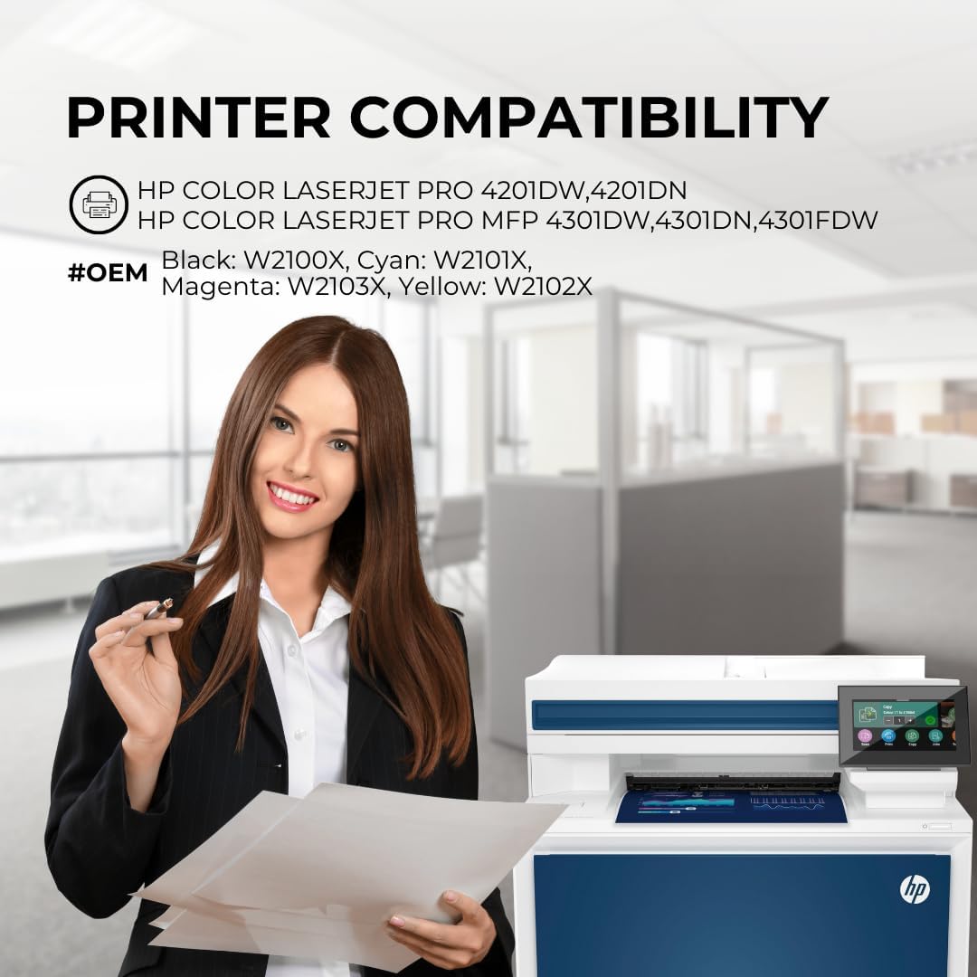 Toner Pros High Yield 210X Toner Cartridges 4-Pack with Chip Included (Black, Cyan, Magenta, Yellow) Compatible for HP Color LaserJet Pro MFP 4301fdw, 4301fdn, 4201dw, 4201dn