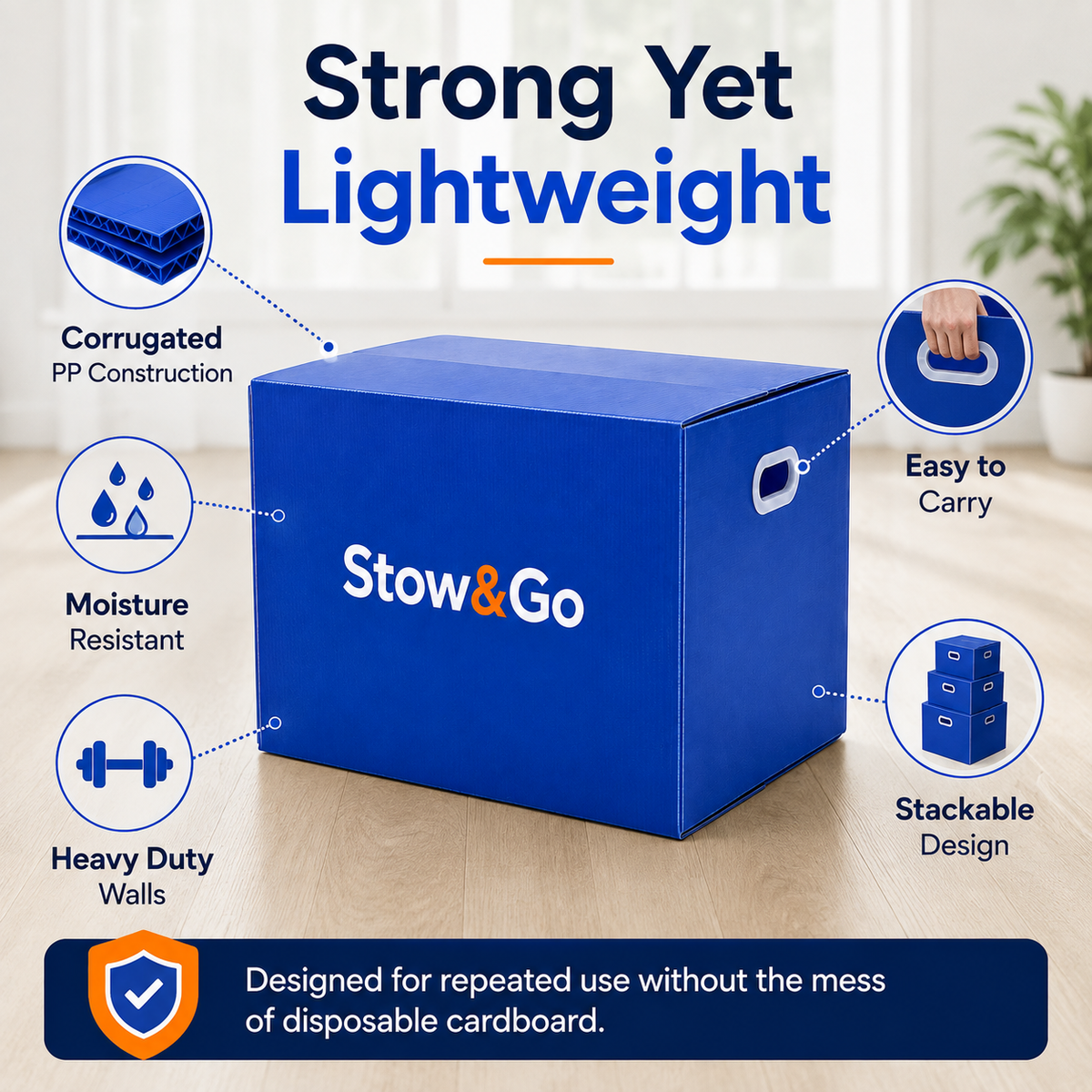 Stow & Go Reusable / Collapsible Plastic Moving / Storage Box (Blue)