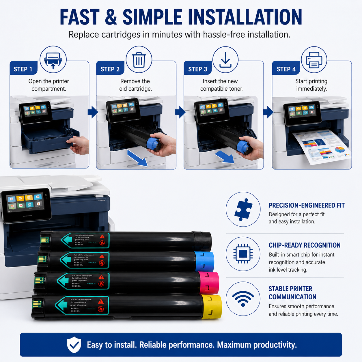 Toner Pros High Capacity Remanufactured Xerox Versalink 006R01824, 006R01825, 006R01826, 006R01827 Toner Cartridge - Replacement for C7120/C7125/C7130 Printers - 4 Color Pack KCMY
