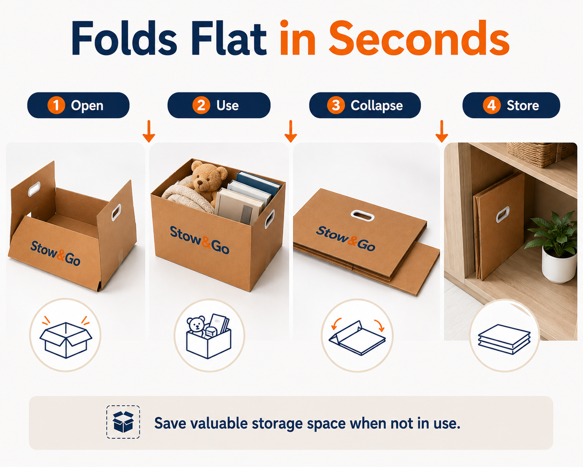 Stow & Go Reusable / Collapsible Plastic Moving / Storage Box (Brown)
