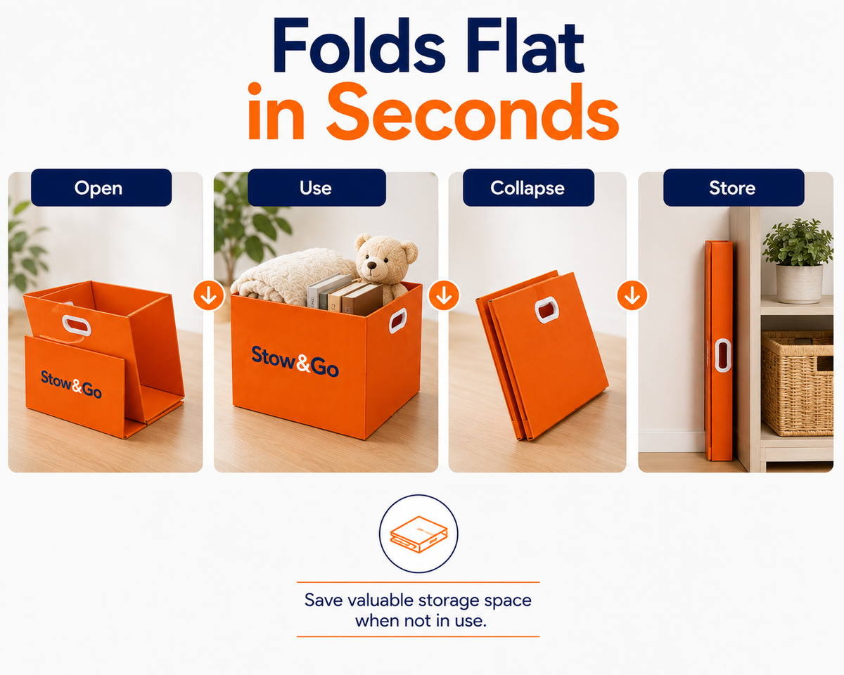 Stow & Go Reusable / Collapsible Plastic Moving / Storage Box (Orange)