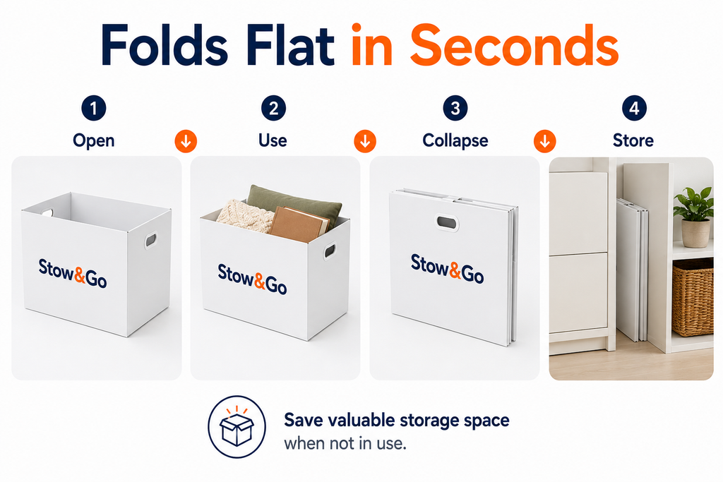 Stow & Go Reusable / Collapsible Plastic Moving / Storage Box (White)