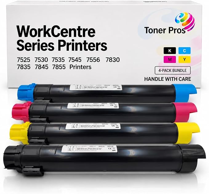 Toner Pros Compatible Toner Cartridge 4-Pack for Xerox WorkCentre 7525 7530 7535 7545 7556 7830 7835 7845 7855, 006R01513 006R01514 006R01515 006R01516, Black Cyan Magenta Yellow Office