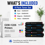 Toner Pros Compatible C230 C235 Toner Cartridge 4-Pack CMYK with Smart Chip | Compatible 4-pack CMYK toner set for C230 & C235 printers with smart chip and high page yield for reliable printing.