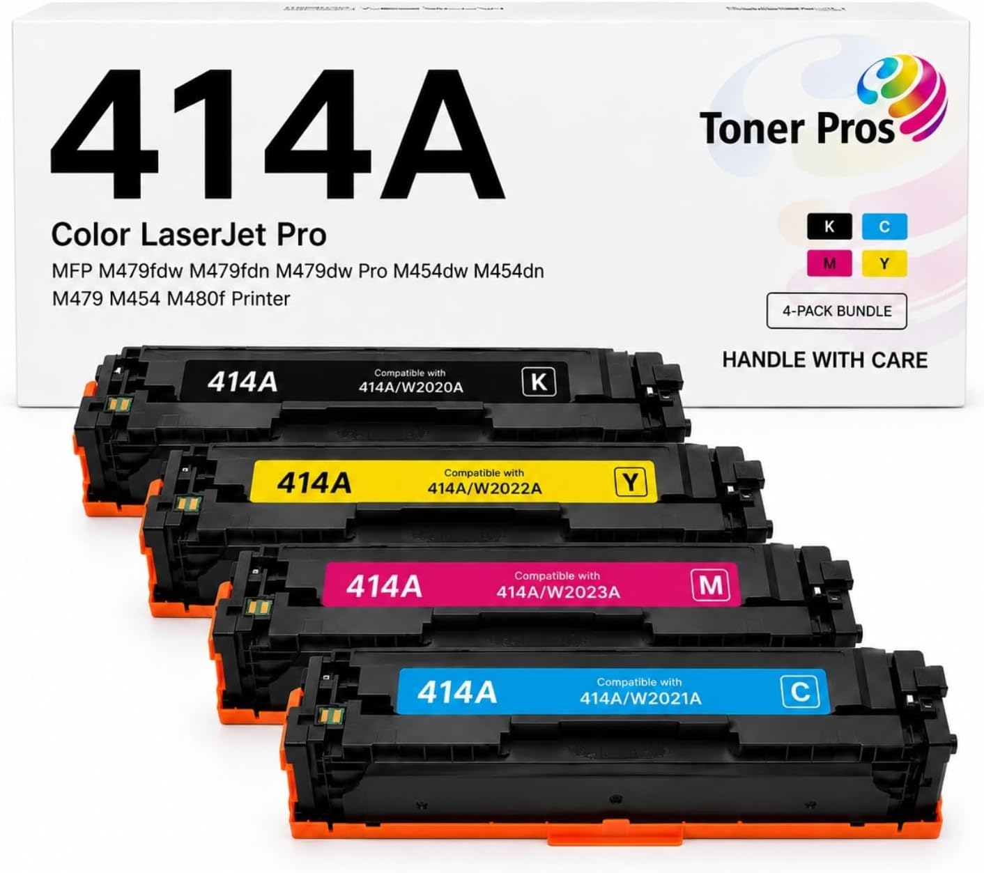 Toner Pros 414A Toner Cartridges 4-Color-Pack, Replacement for W2020A, W2021A, W2022A, W2023A, Compatible with HP MFP M479fdw LaserJet Pro M454dw M454dn M480f M455dn Printers