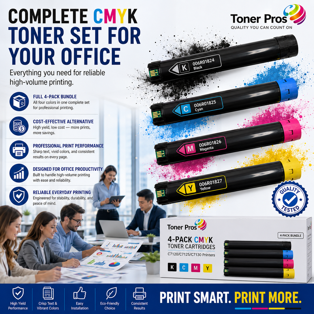 Toner Pros High Capacity Remanufactured Xerox Versalink 006R01824, 006R01825, 006R01826, 006R01827 Toner Cartridge - Replacement for C7120/C7125/C7130 Printers - 4 Color Pack KCMY