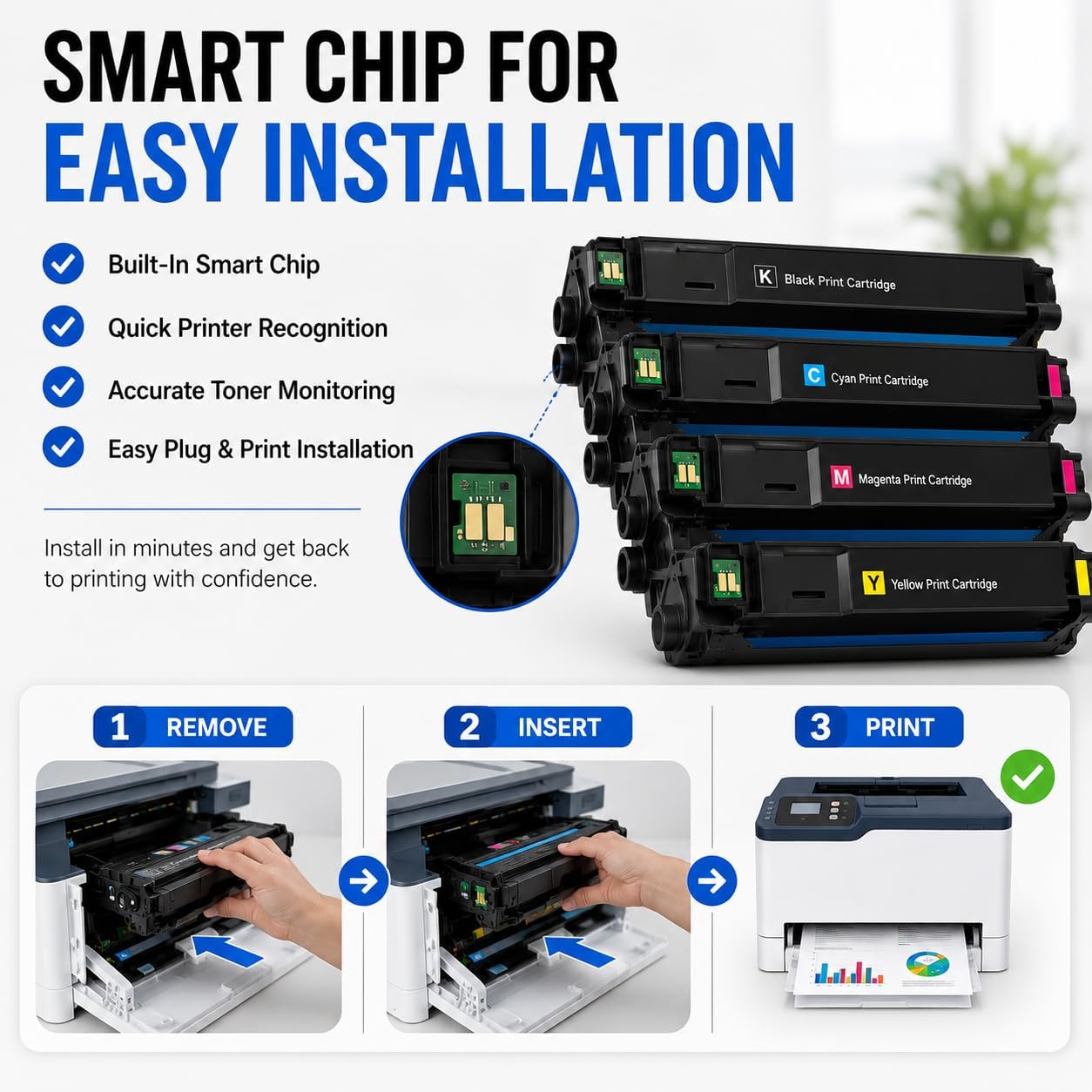 Toner Pros Compatible C230 C235 Toner Cartridge 4-Pack CMYK with Smart Chip | Compatible 4-pack CMYK toner set for C230 & C235 printers with smart chip and high page yield for reliable printing.