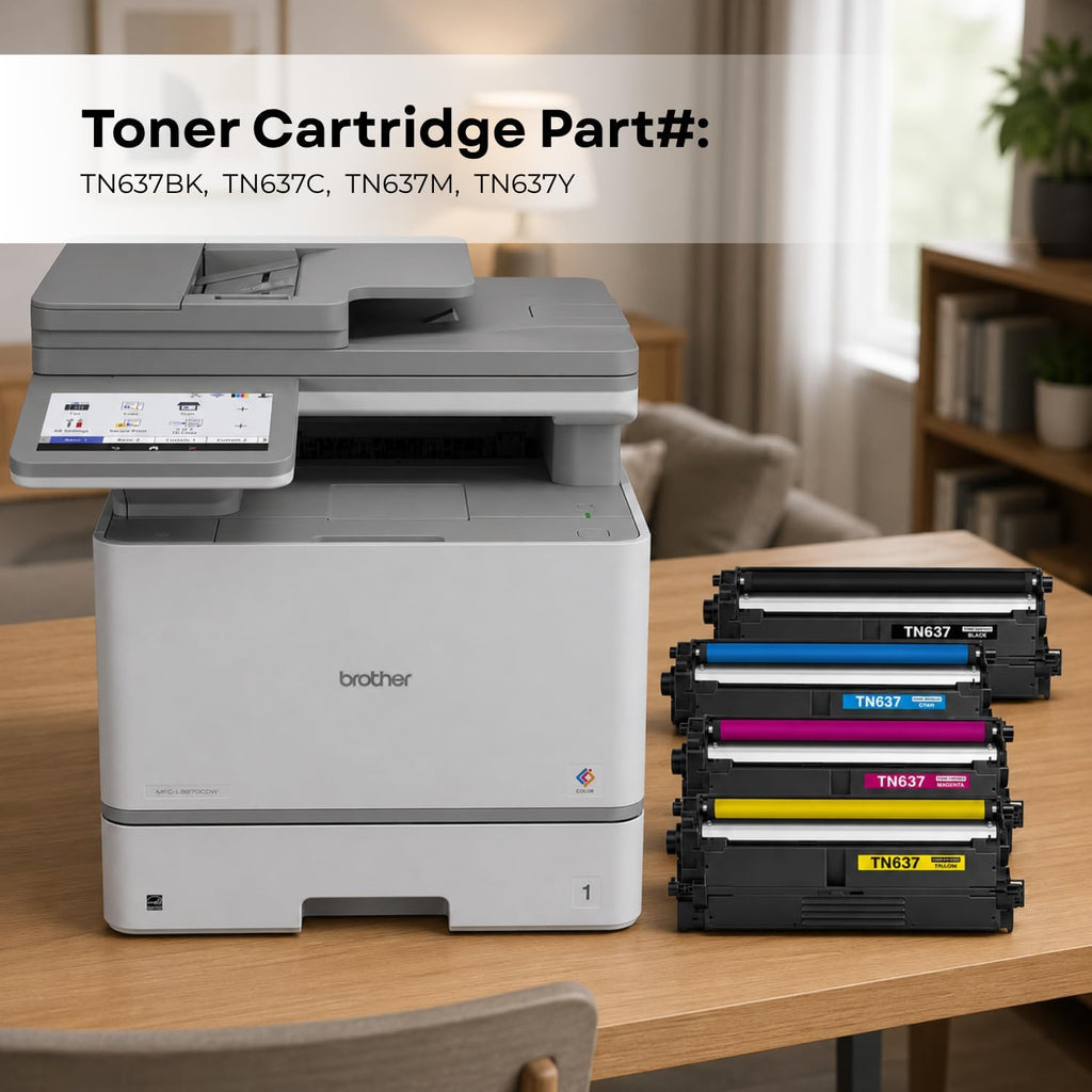 Compatible TN637 Toner Cartridge Replacement for TN637BK TN637C TN637M TN637Y, 4 Pack Extra High Yield CMYK, Works with HL-L8570CDW MFC-EX575 MFC-L8970CDW Printers, 10,000 Pages Each