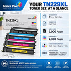 Toner Pros TN229XL 4-Pack Toner Cartridge Set, Compatible with HL-L3220CDW HL-L3280CDW HL-L3295CDW HL-L3300CDW HL-L8245CDW MFC-L3720CDW MFC-L3765CDW MFC-L3780CDW MFC-L8395CDW Color Laser Kit