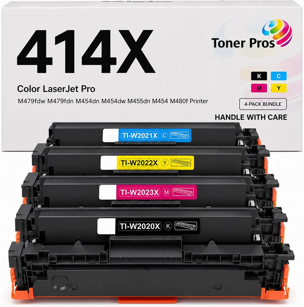 Toner Pros 414X Toner Cartridges 4-Color-Pack, Replacement for W2020X, W2021X, W2022X, W2023X, Compatible with HP MFP M479fdw LaserJet Pro M454dw M454dn M480f M455dn Printers