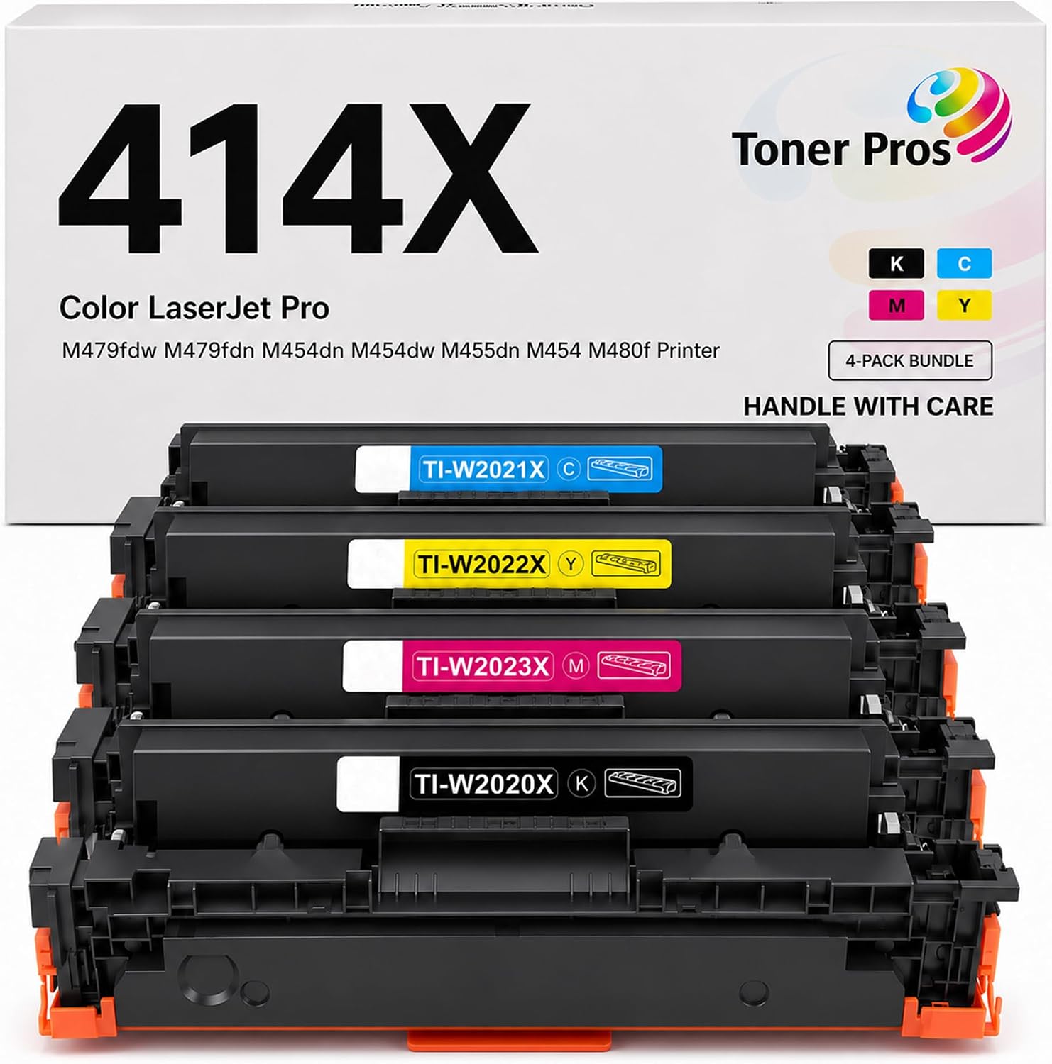 Toner Pros 414X Toner Cartridges 4-Color-Pack, Replacement for W2020X, W2021X, W2022X, W2023X, Compatible with HP MFP M479fdw LaserJet Pro M454dw M454dn M480f M455dn Printers