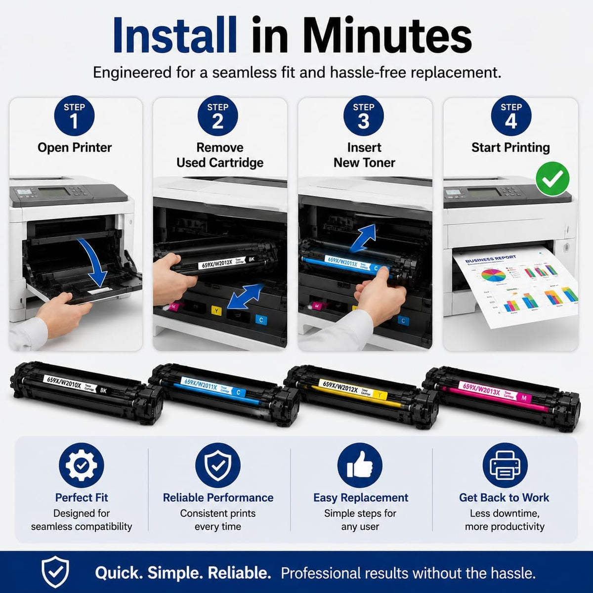 Toner Pros Compatible HP 659X Toner Cartridge Combo Pack Replacement for HP W2010X W2011X W2012X W2013X | Black Cyan Yellow Magenta | for Color LaserJet M776dn M856dn M856x