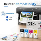 Toner Pros 738XL Ink Cartridge 4-Pack Compatible with DesignJet T850 & T950, 498N8A Black, 676M6A Cyan, 676M7A Magenta, 676M8A Yellow, 300mL Each, High Yield Wide Format