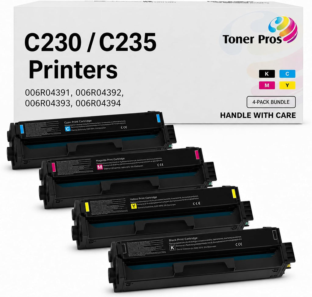 Toner Pros Compatible C230 C235 Toner Cartridge 4-Pack CMYK with Smart Chip | Compatible 4-pack CMYK toner set for C230 & C235 printers with smart chip and high page yield for reliable printing.