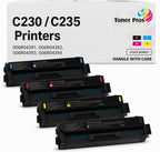 Toner Pros Compatible C230 C235 Toner Cartridge 4-Pack CMYK with Smart Chip | Compatible 4-pack CMYK toner set for C230 & C235 printers with smart chip and high page yield for reliable printing.