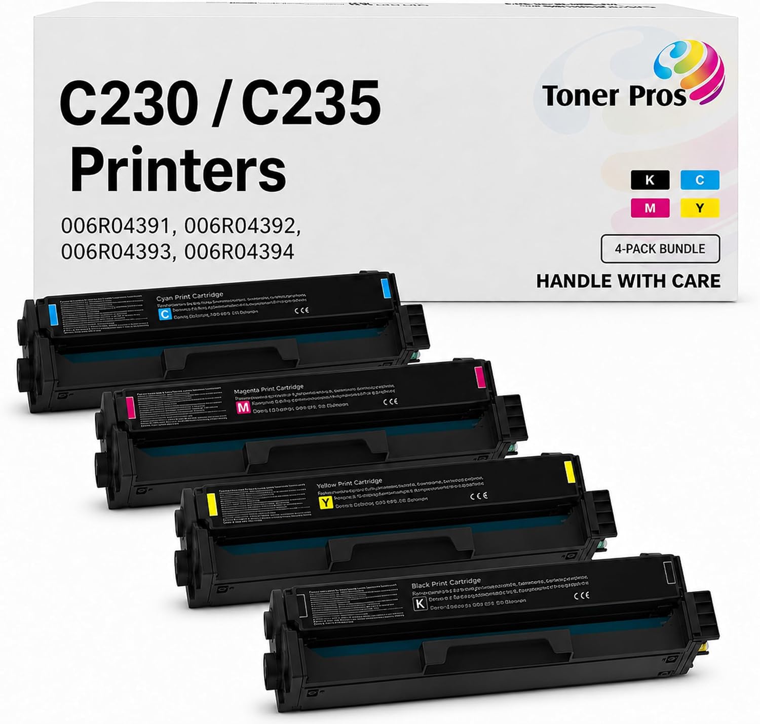 Toner Pros Compatible C230 C235 Toner Cartridge 4-Pack CMYK with Smart Chip | Compatible 4-pack CMYK toner set for C230 & C235 printers with smart chip and high page yield for reliable printing.