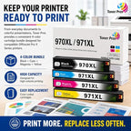 Toner Pros 970XL 971XL Ink Cartridge Replacement, 4-Pack for HP OfficeJet Pro X451dw X451dn X476dw X476dn X551dw X576dw, Black Cyan Magenta Yellow High Yield, 4-Color Office Printer Ink Pack