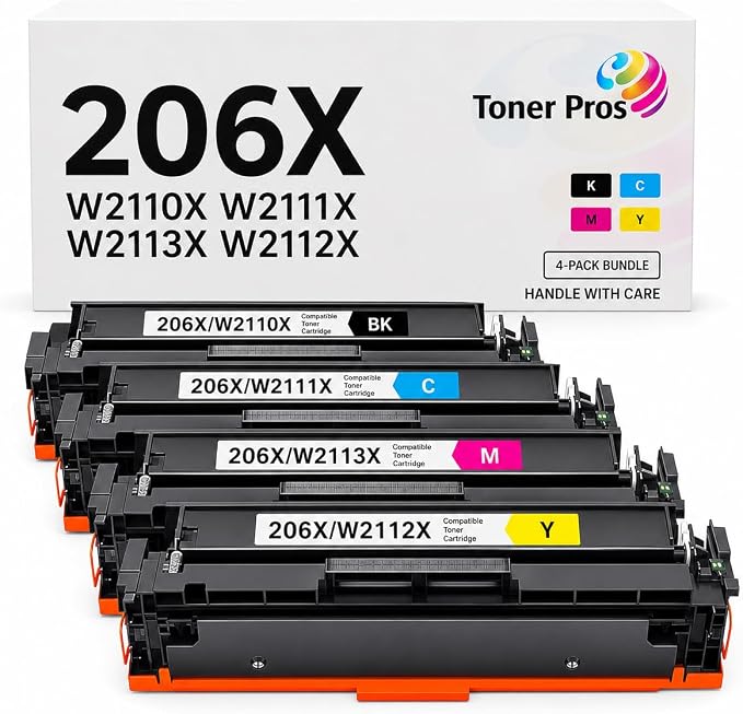 Toner Pros 206X Toner Cartridges 4-Color Toner Pack, Replacement for HP 206X W2110X W2111X W2112X W2113X, Compatible with Color LaserJet Pro M255dw M255nw M283fdw M283cdw M283fdn Printers