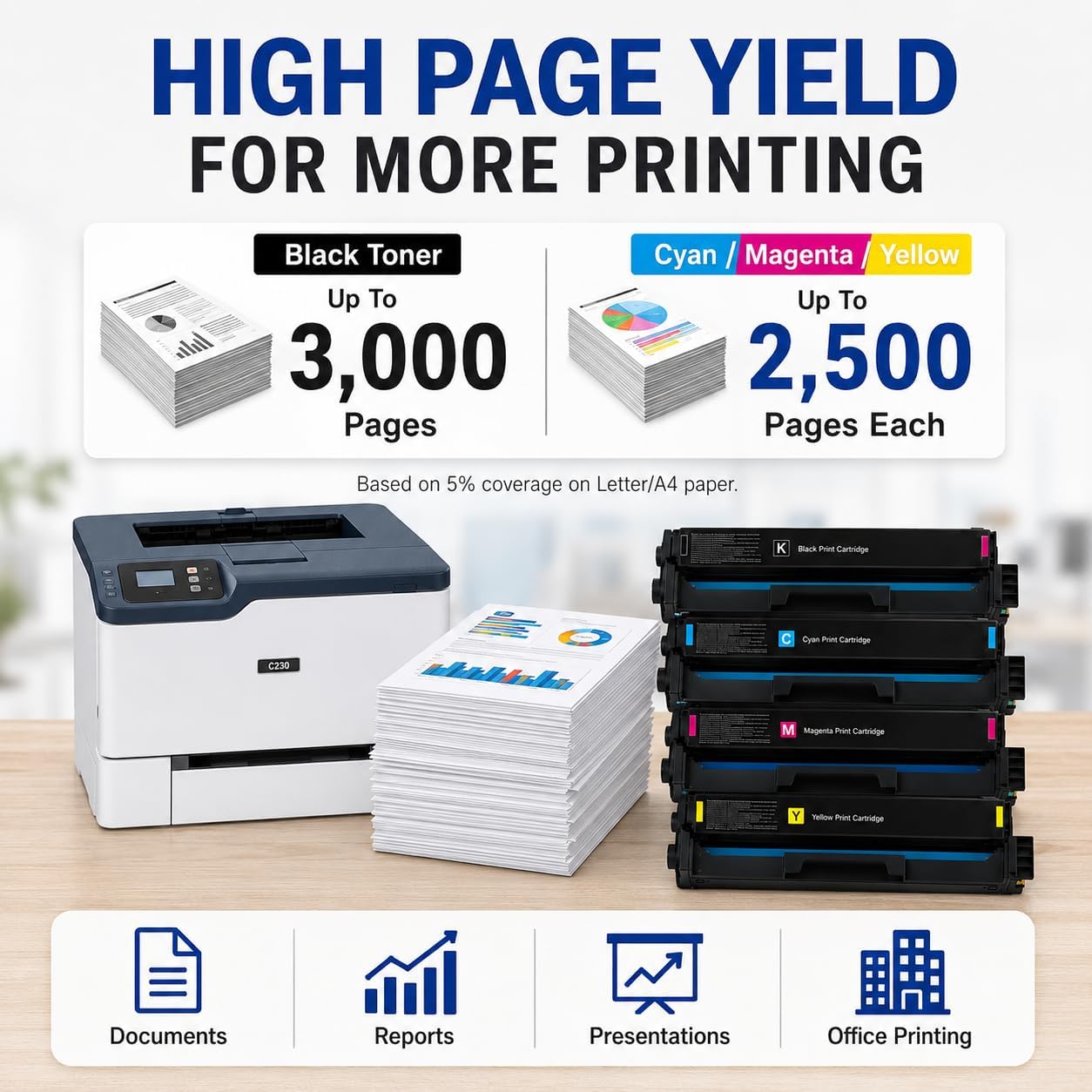 Toner Pros Compatible C230 C235 Toner Cartridge 4-Pack CMYK with Smart Chip | Compatible 4-pack CMYK toner set for C230 & C235 printers with smart chip and high page yield for reliable printing.
