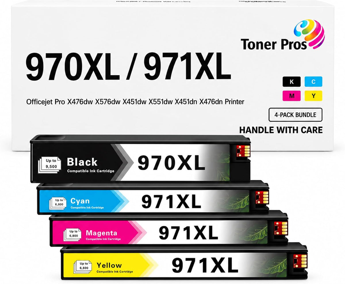 Toner Pros Ink Cartridge Replacement for HP 970XL / 971XL Ink Cartridges for Officejet Pro X476dw X576dw X451dw X551dw X451dn X476dn Printer (4-Color-Pack)
