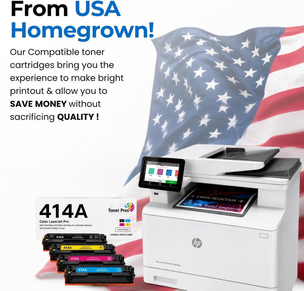 Toner Pros 414A Toner Cartridges 4-Color-Pack, Replacement for W2020A, W2021A, W2022A, W2023A, Compatible with HP MFP M479fdw LaserJet Pro M454dw M454dn M480f M455dn Printers