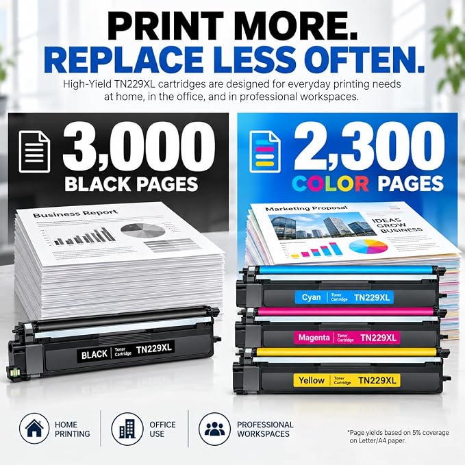 Toner Pros TN229XL 4-Pack Toner Cartridge Set, Compatible with HL-L3220CDW HL-L3280CDW HL-L3295CDW HL-L3300CDW HL-L8245CDW MFC-L3720CDW MFC-L3765CDW MFC-L3780CDW MFC-L8395CDW Color Laser Kit