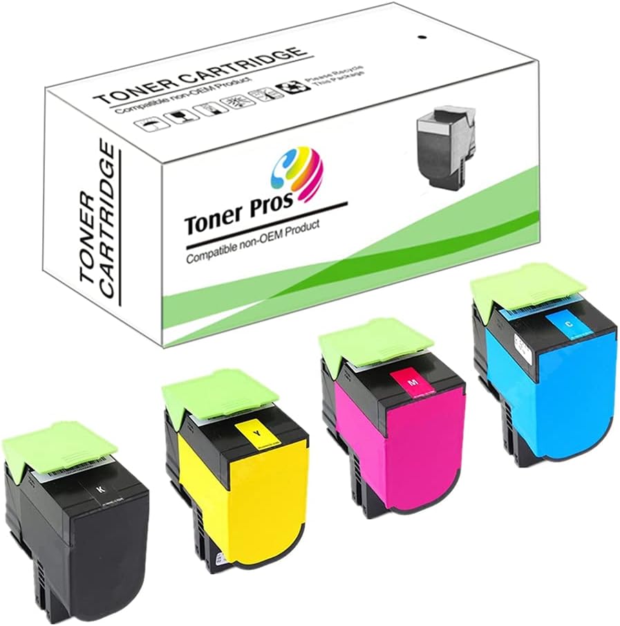 4 Color Pack Remanufactured Replacement Toners for Lexmark CS421, CS521, CS622, CX421, CX521, CX622, CX625 - Black 8,500 Pages & Color 5,000 Pages