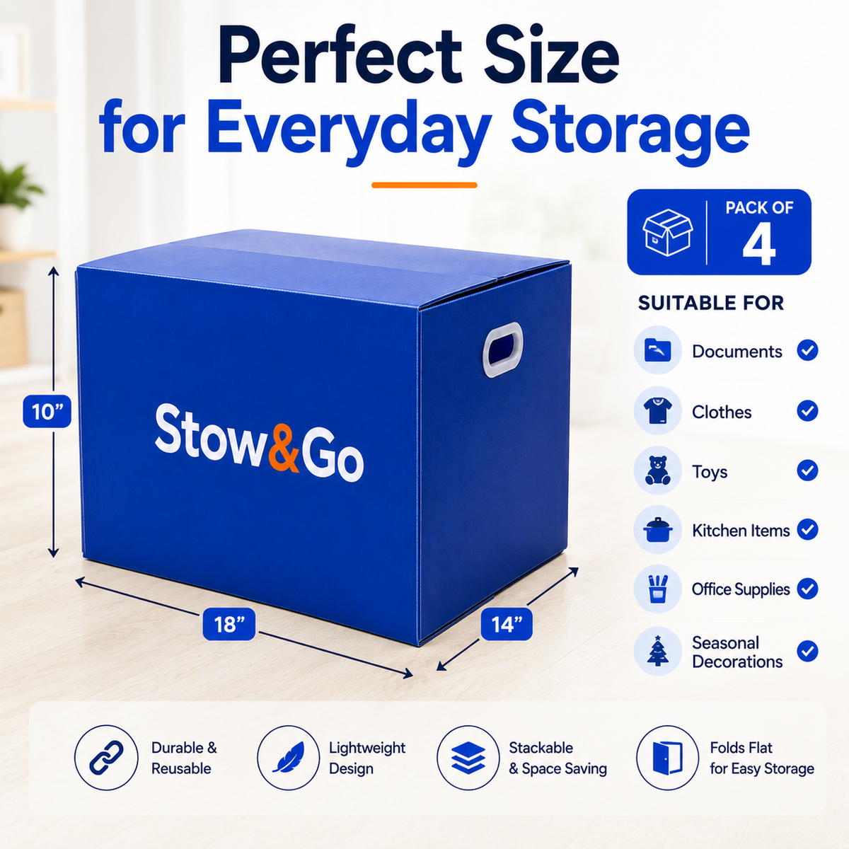 Stow & Go Reusable / Collapsible Plastic Moving / Storage Box (Blue)
