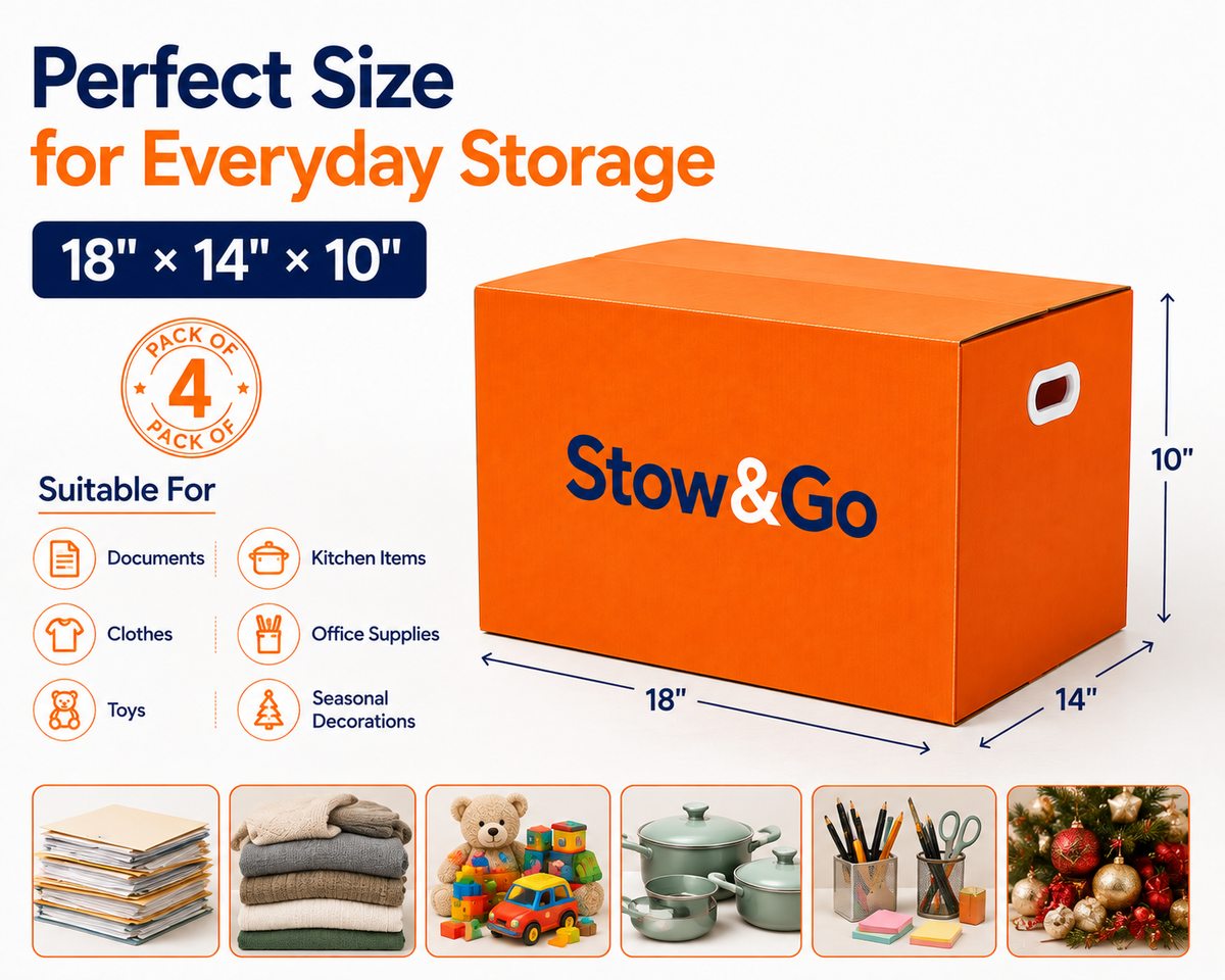 Stow & Go Reusable / Collapsible Plastic Moving / Storage Box (Orange)