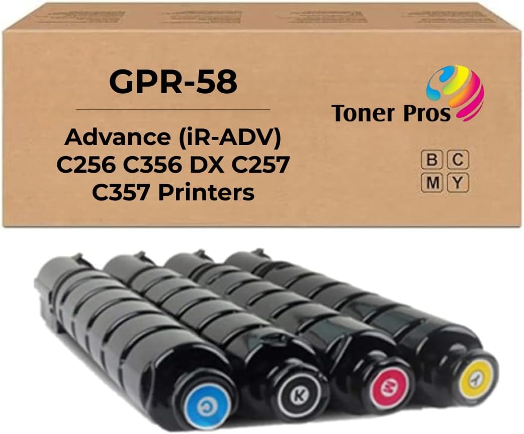 4 Color Pack Remanufactured Toner Replacement for GPR-58 Canon ImageRunner Advance (iR-ADV) C256/C356/DX C257/C357 Printers - Black 23,000 Pages, Colors 18,000 Pages