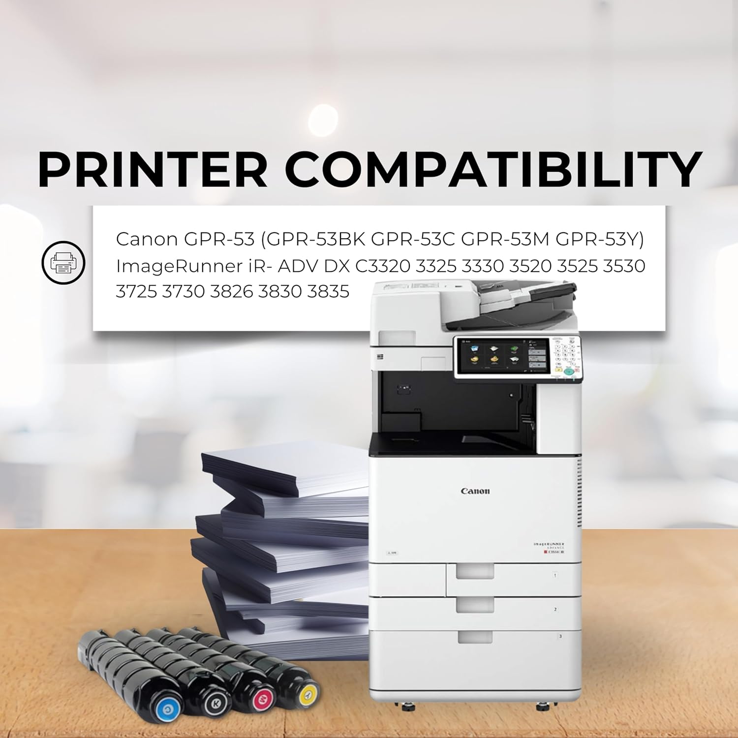 Remanufactured Toner Replacement for Canon GPR-53 (GPR-53BK GPR-53C GPR-53M GPR-53Y) ImageRunner iR- ADV DX C3320 3325 3330 3520 3525 3530 3725 3730 3826 3830 3835 (4 Color)