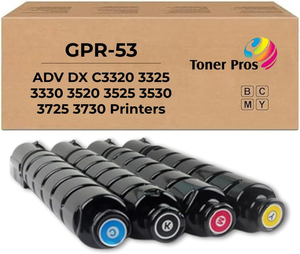 Remanufactured Toner Replacement for Canon GPR-53 (GPR-53BK GPR-53C GPR-53M GPR-53Y) ImageRunner iR- ADV DX C3320 3325 3330 3520 3525 3530 3725 3730 3826 3830 3835 (4 Color)