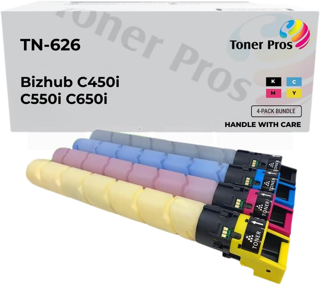 [High Yield] Compatible TN-626 4 Color Pack Toner Cartridge for Konica Minolta Bizhub C450i C550i C650i Coiper Printer - 28,000 Pages each