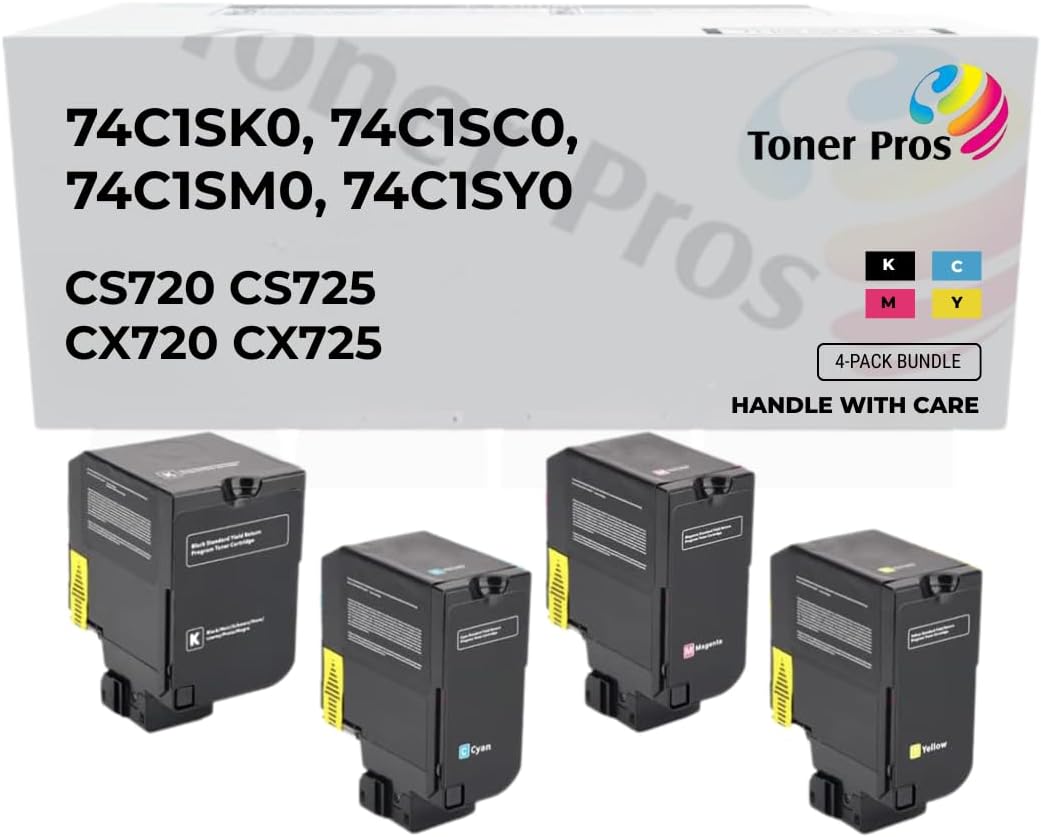4 Color Pack Remanufactured Replacement Toners for Lexmark CS720 CS725 CX720 CX725 - Black & Color 7,000 Pages