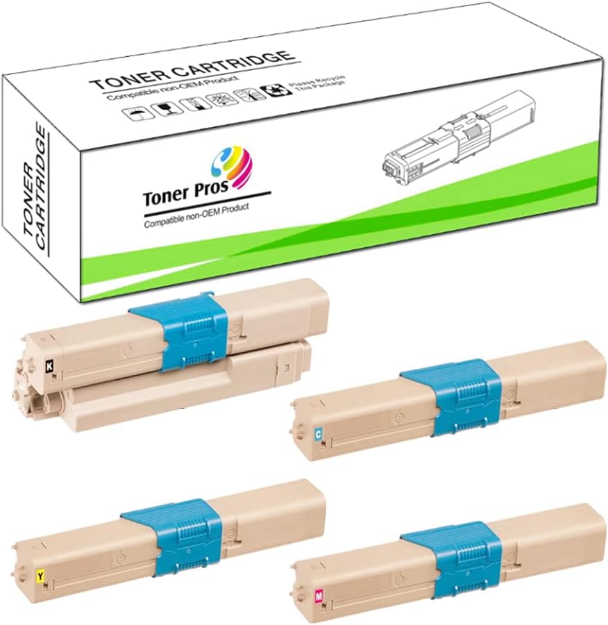 4 Color Pack Compatible Toner for Oki Okidata C332dn / C332 / MC363dn / MC363 - Black 3,500 & Colors 3,000 Pages