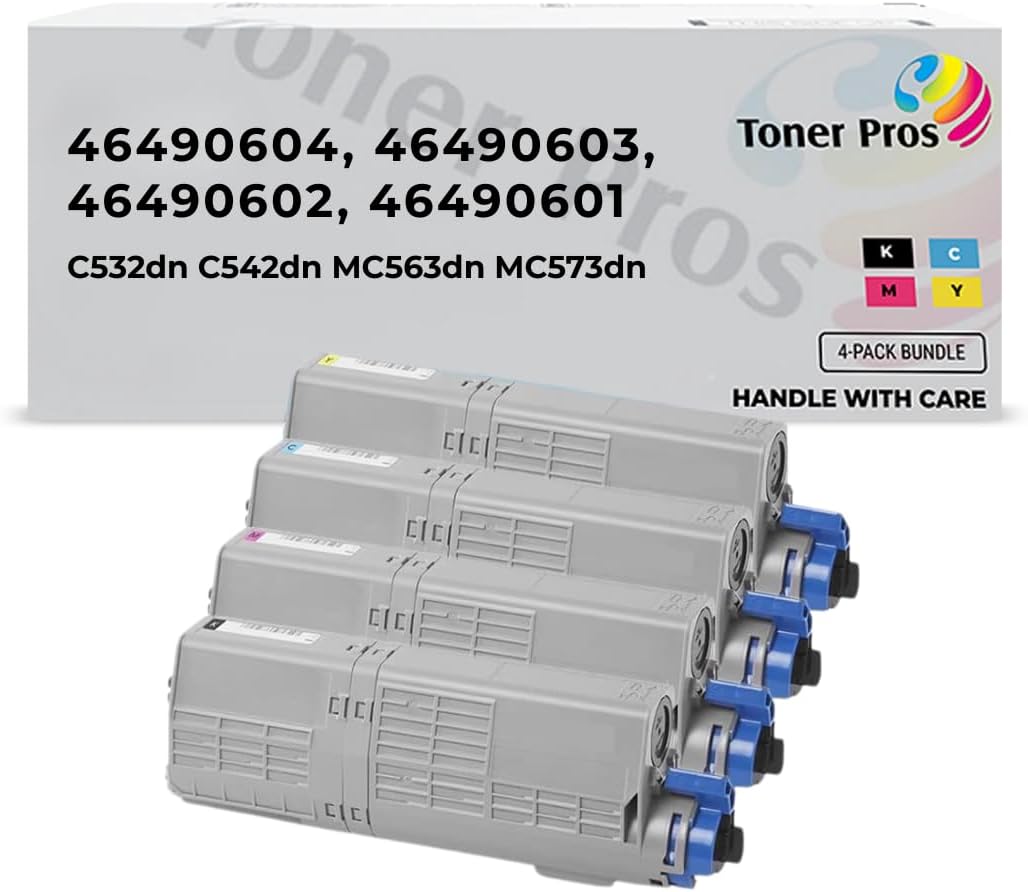 4 Color Pack Compatible Toner for Oki Okidata C532 MC573 C532dn C542dn MC563dn MC573dn - Black 7,000 & Colors 6,000 Pages