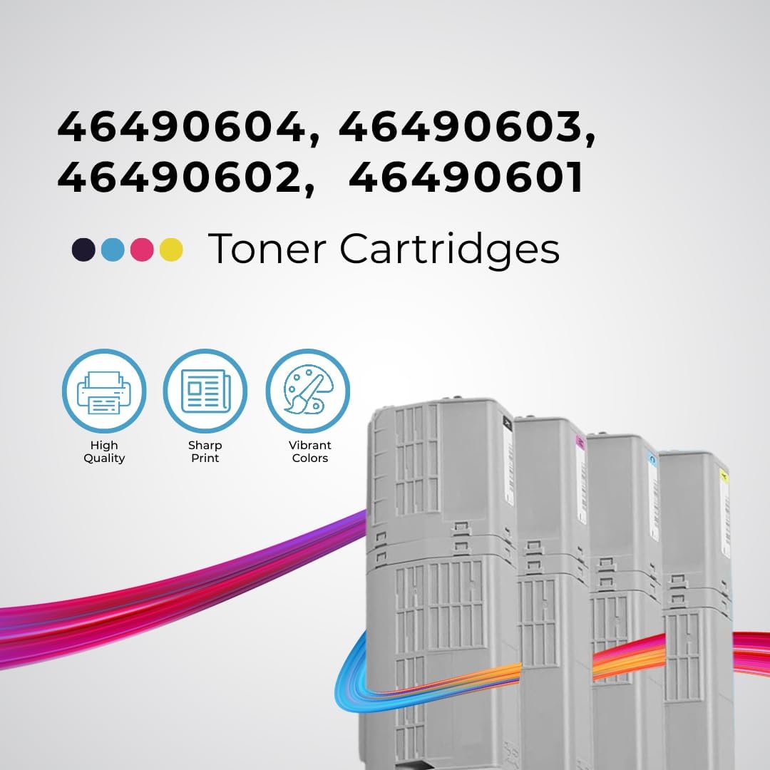 4 Color Pack Compatible Toner for Oki Okidata C532 MC573 C532dn C542dn MC563dn MC573dn - Black 7,000 & Colors 6,000 Pages